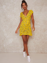 Floral Print Mini Dress in Yellow