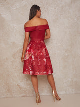 Bardot Floral Print Midi Dress in Red
