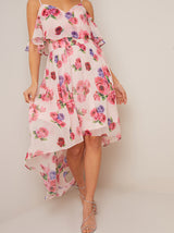 Cami Strap Floral Dip Hem Dress in Pink
