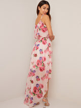 Cami Strap Floral Dip Hem Dress in Pink