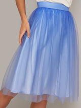 Ombre Tulle Midi Skirt in Blue
