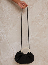 Faux Leather Pearl Detail Shoulder Bag in Black