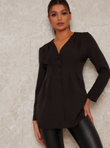 Satin Finish Long Sleeved Button Up Shirt In Black