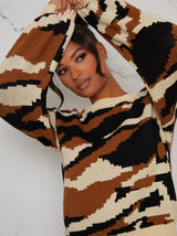 Camouflage Pattern Long Jumper in Brown
