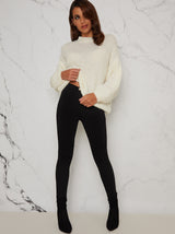 Knitted Balloon Sleeve Jumper in Cream