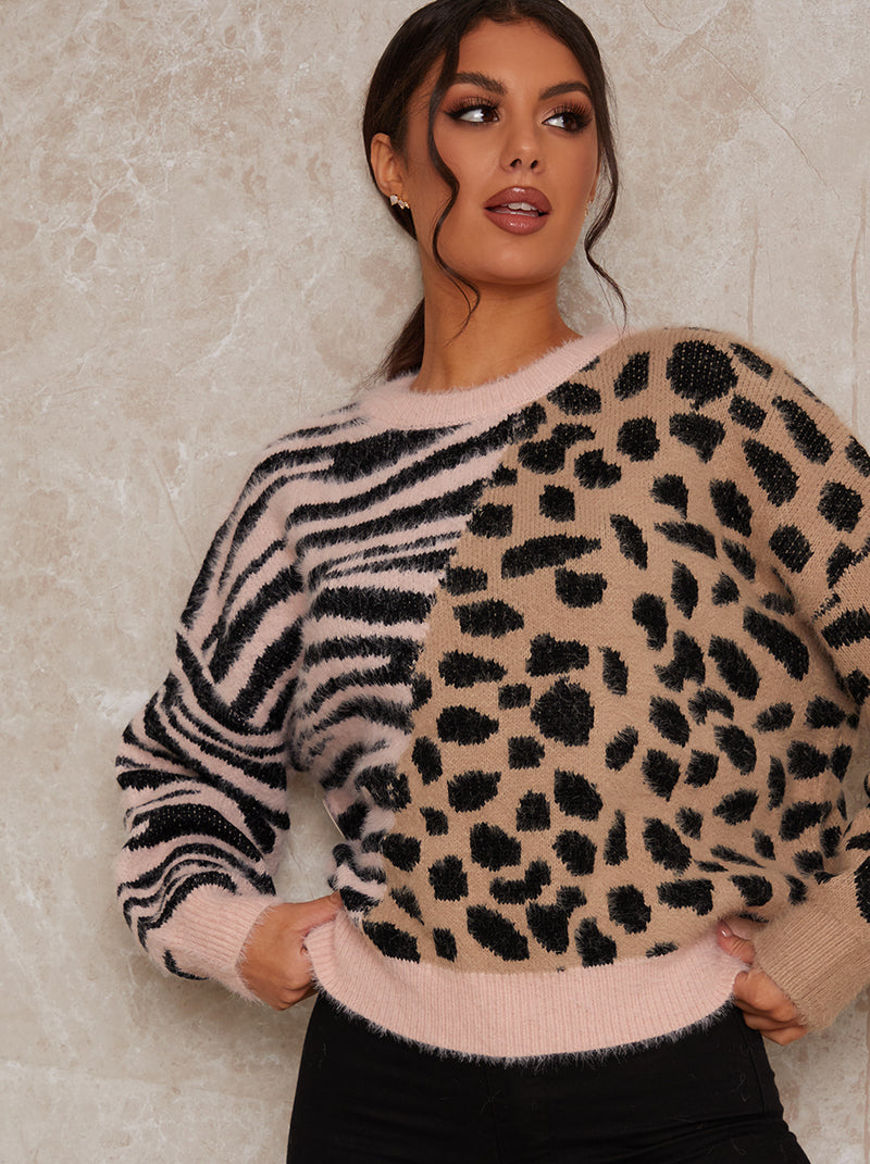 Animal Print Jumper with Knitted Design