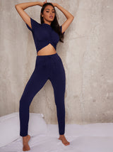 Knot Waist Lounge Set Skinny Fit in Blue