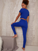 Knot Waist Lounge Set with High Rise Fit in Blue