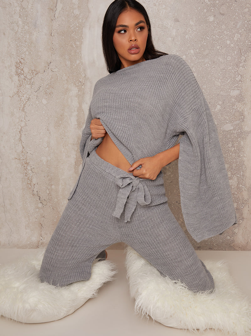 Knitted Rib Lounge Set in Grey
