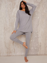 Soft Knit Long Sleeved Lounge Set in Grey