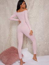 Ribbed Skinny Fit Lounge Jumpsuit in Pink