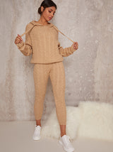Hoodie Knitted Ribbed Lounge Set in Beige