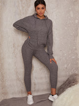 Hoodie Knitted Lounge Set Slim Fit in Grey