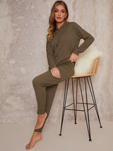 Hooded Long Sleeved Jogger Lounge Set in Green