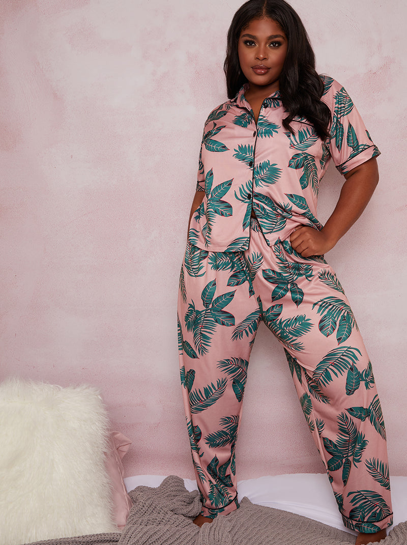 Plus Size Print Pyjama Set in Pink