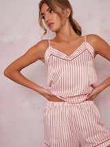 Cami Top Pin Stripe Pyjama Set in Pink