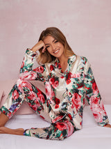 Floral Long Sleeve Silky Pyjama Set in Multi