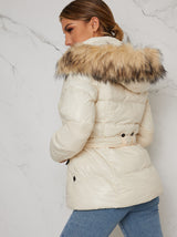 Padded Faux Fur Jacket In Cream