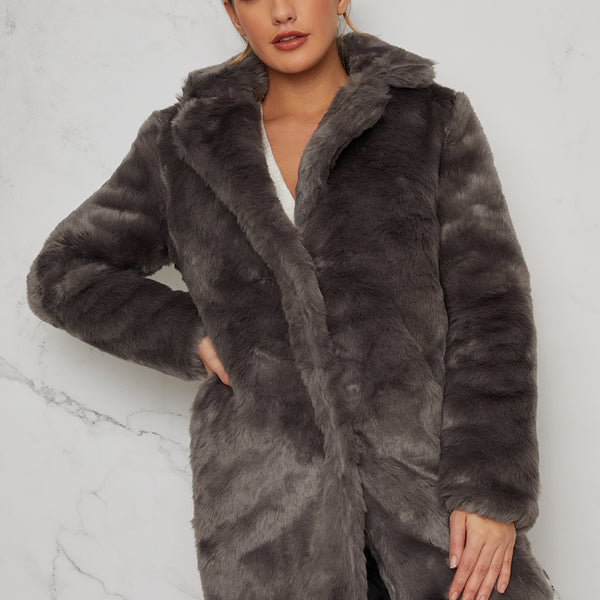 Dark Grey Faux Fur Coat