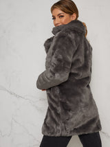 Faux Fur 3/4 Length Coat In Grey