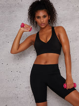 High Rise Bodycon Fit Gym Shorts in Black