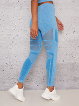 Sports Leggings with Breathable Eyelet Design in Blue