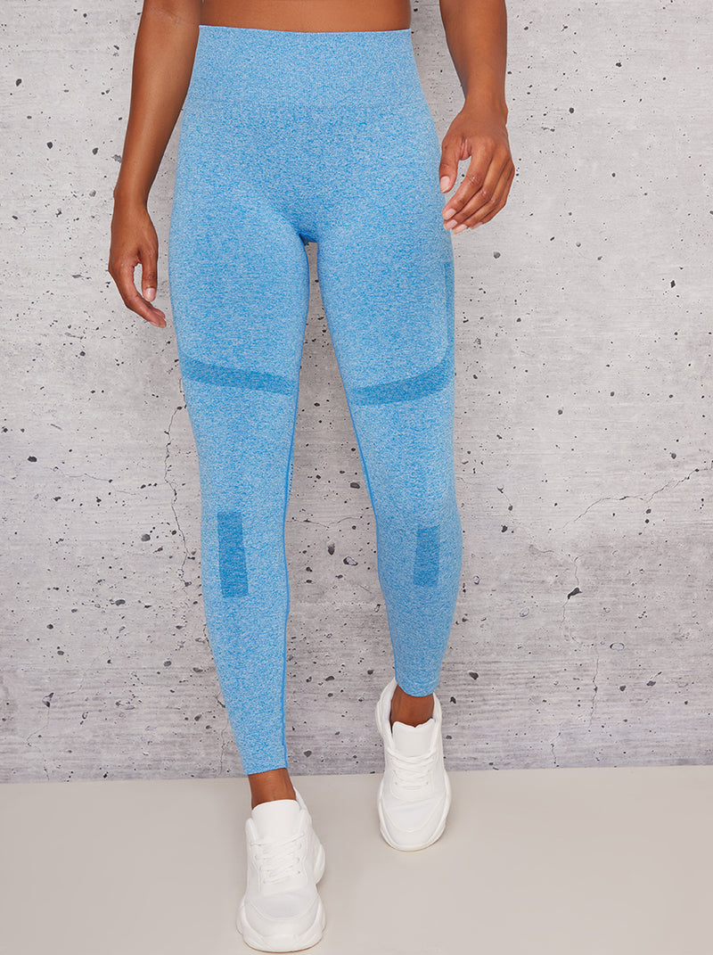 Sports Leggings with Breathable Eyelet Design in Blue