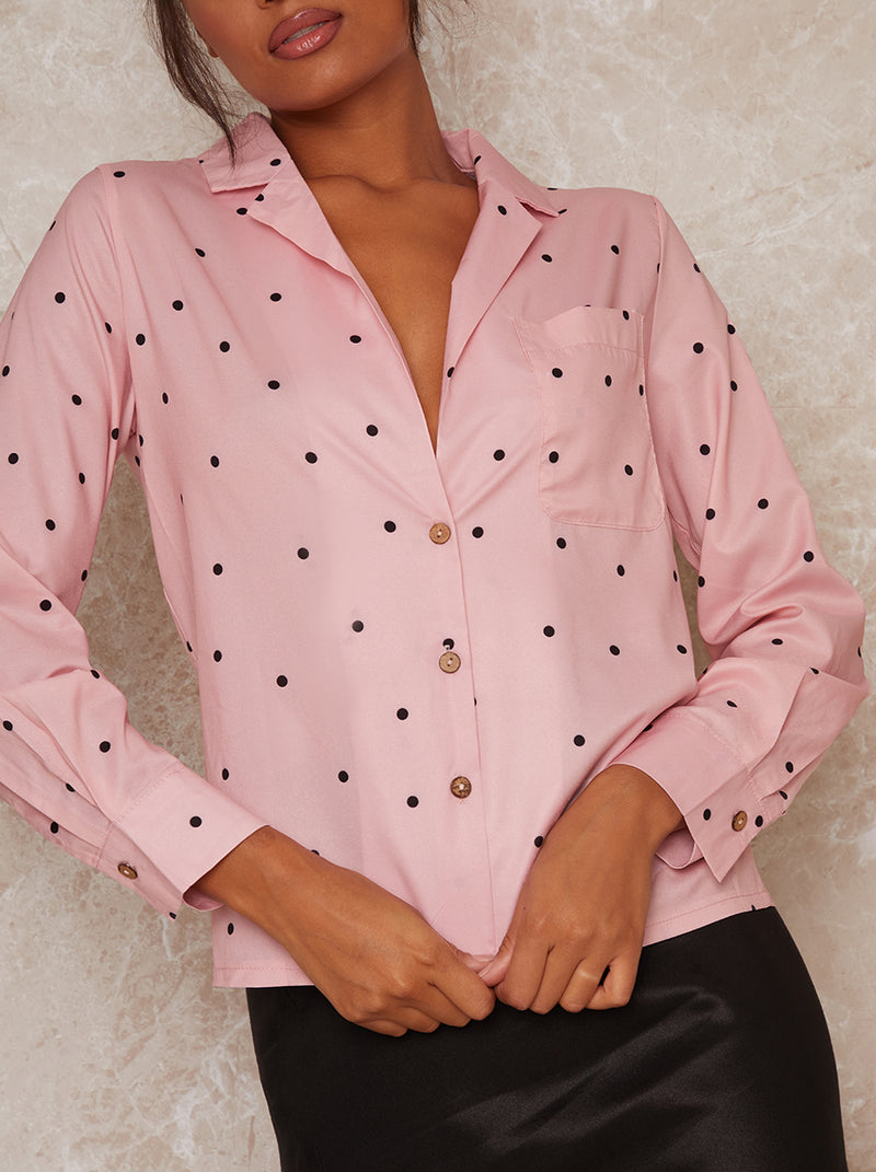 Long Sleeve Spot Print Shirt in Pink