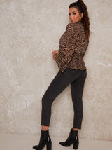 High Neck Leopard Print Fluted Top In Multi