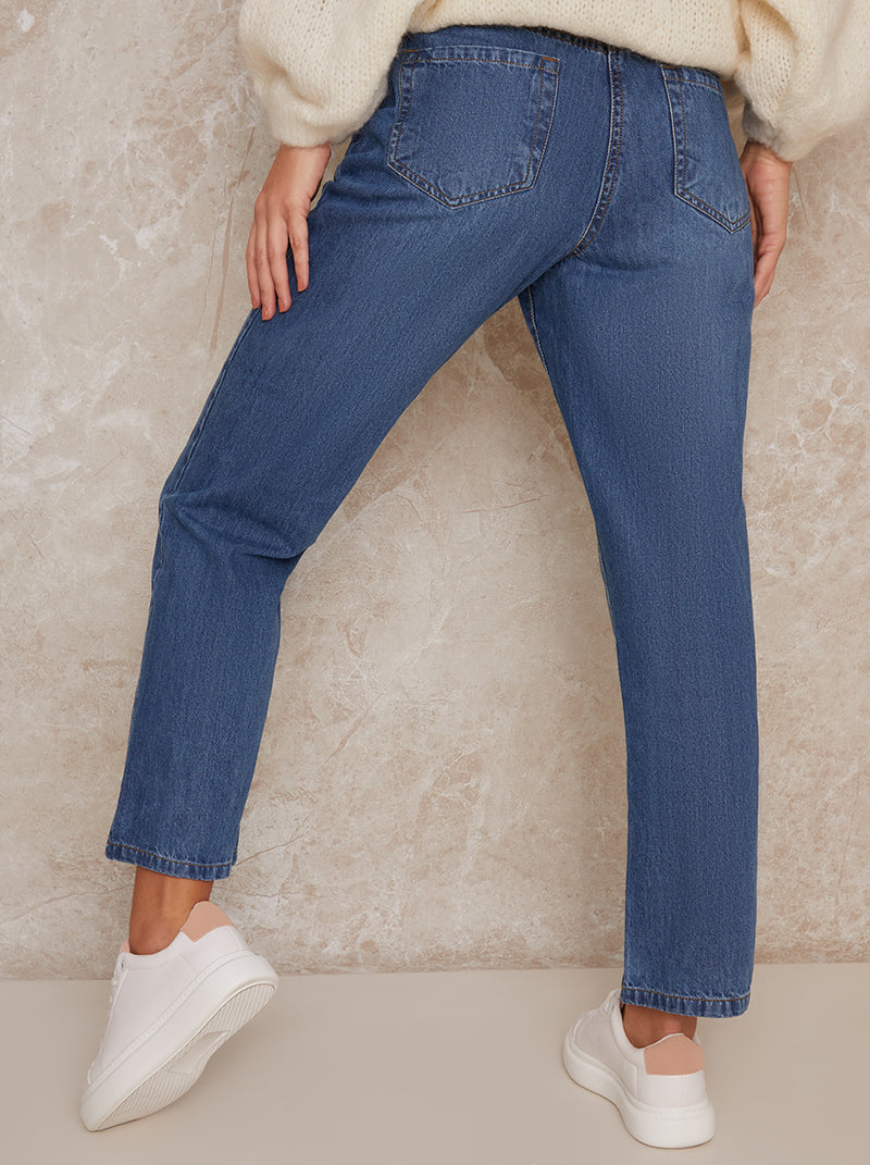 Mom High Waist Jeans Relaxed Fit in Blue