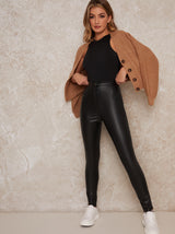 Leather Look Skinny Fit Trousers in Black