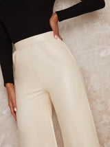 Leather Wide Leg Trousers in Cream
