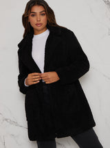 Mid Length Teddy Coat in Black