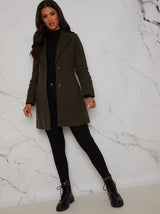 Ruched Sleeve Button Up Coat in Khaki