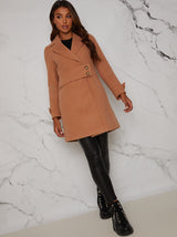 Structured Coat with Button-Up Waist Panel in Tan
