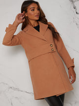 Structured Coat with Button-Up Waist Panel in Tan