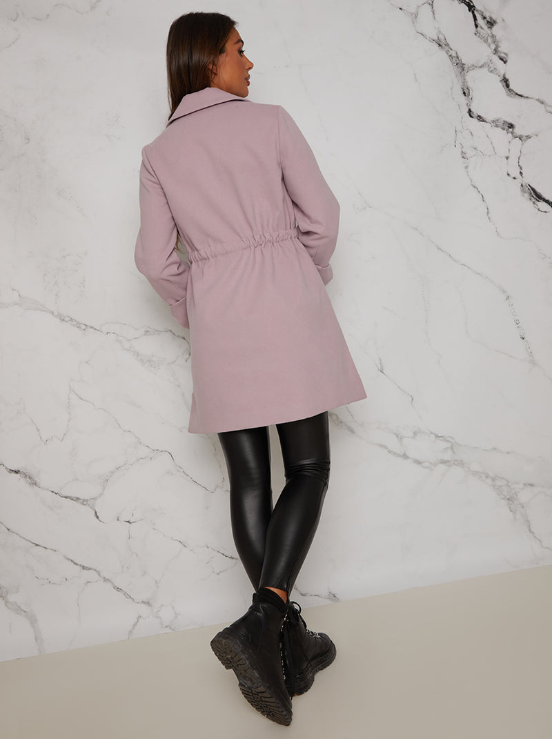 Structured Coat with Bow Sleeves and Belt Detail in Lilac