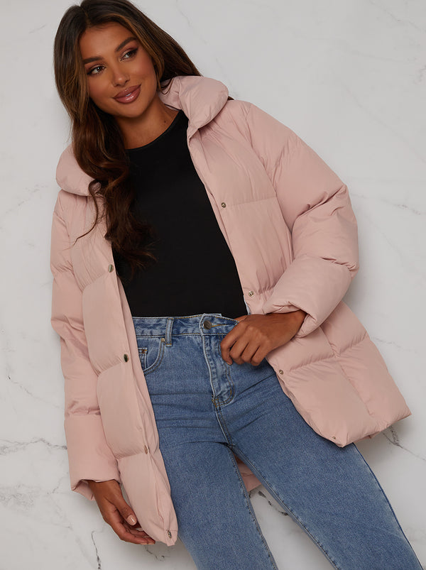 Padded Puffer Coat in Pink