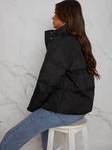 Cropped Padded Puffer Coat in Black