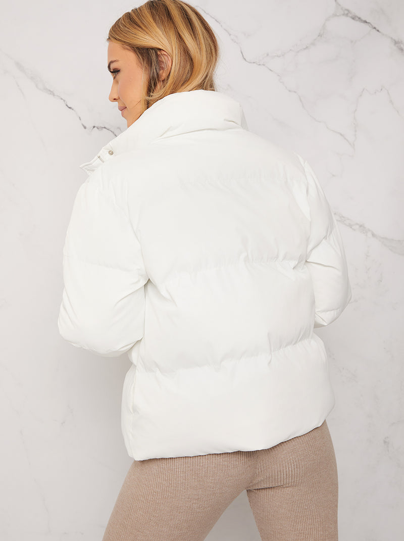 Cropped Padded Puffer Coat in Cream