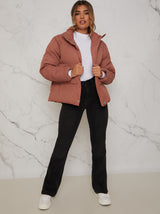 Cropped Padded Puffer Coat in Rust