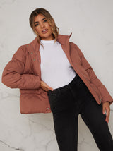 Cropped Padded Puffer Coat in Rust