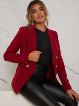 Double Breasted Blazer with Gold Buttons in Burgundy