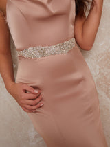 Diamante Belt with Ribbon Finish in Champagne