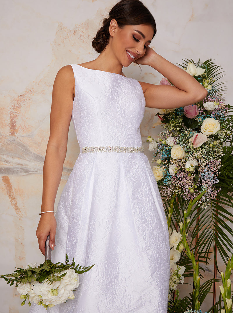Floral Embellished Satin Ribbon Bridal Belt in White – Chi Chi London