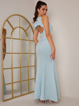 Open Back Diamante Waist Maxi Dress in Blue