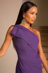 One Shoulder Wrap Detail Midi Dress in Purple
