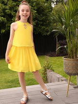 Girls Tiered Midi Dress in Yellow