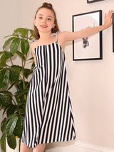 Girls Cami Strap Striped Crop Jumpsuit in Monochrome