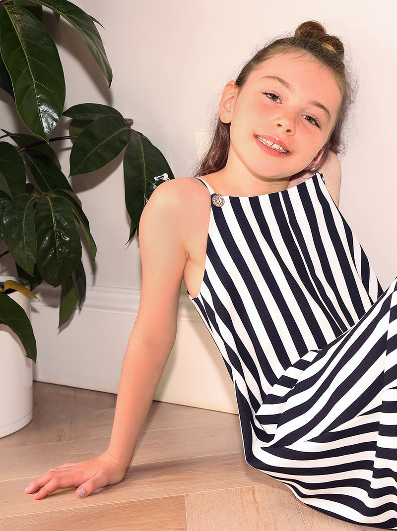 Girls Cami Strap Striped Crop Jumpsuit in Monochrome